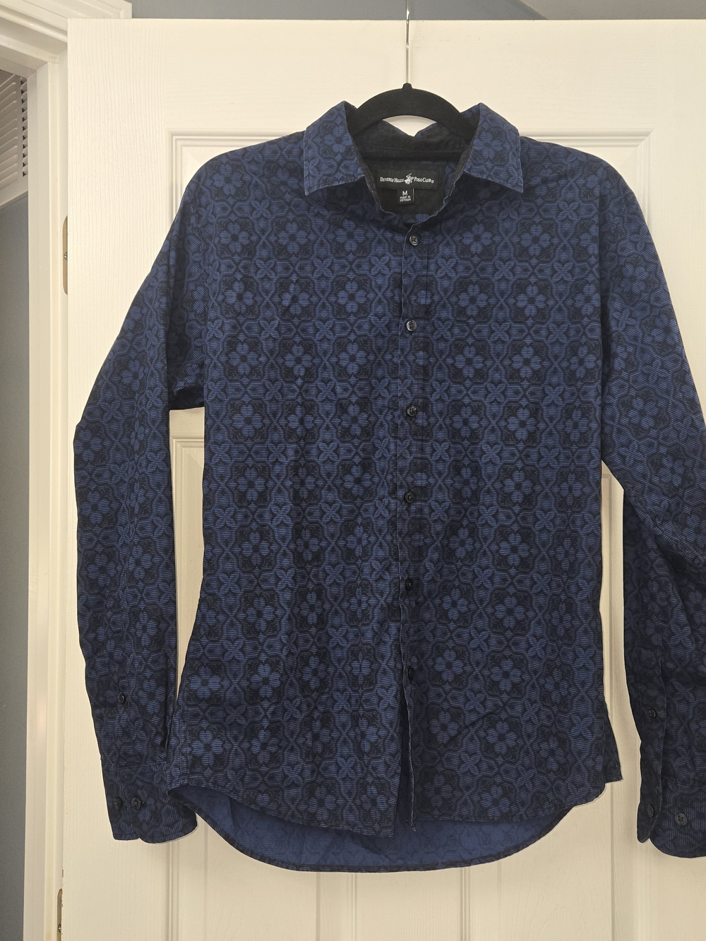 Beverly Hills Polo Club Blue Floral Pattern Long Sleeve Button Down Shirt Med